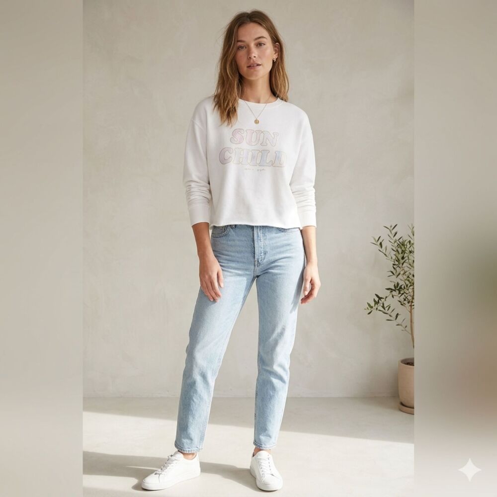 Spiritual Gangster Mazzy White Sweatshirt "Sun Child" Crop Medium